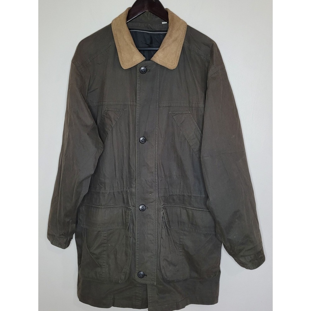 VTG London Fog Men Brown Barn Chore Coat Faux Suede Corduroy Trim Lined Large